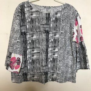 Habitat Size M Unstructured Abstract Asian Print Linen Cotton Blend Top